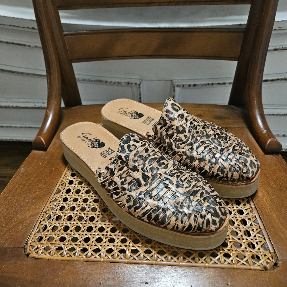 Leopard Print Mules Sandals Neutral Woven Braided Boho Chic New 7